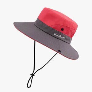 Women Sun Hat UV Protection Bucket Wide Brim ponytail hole Hat Quick Dry Outdoor